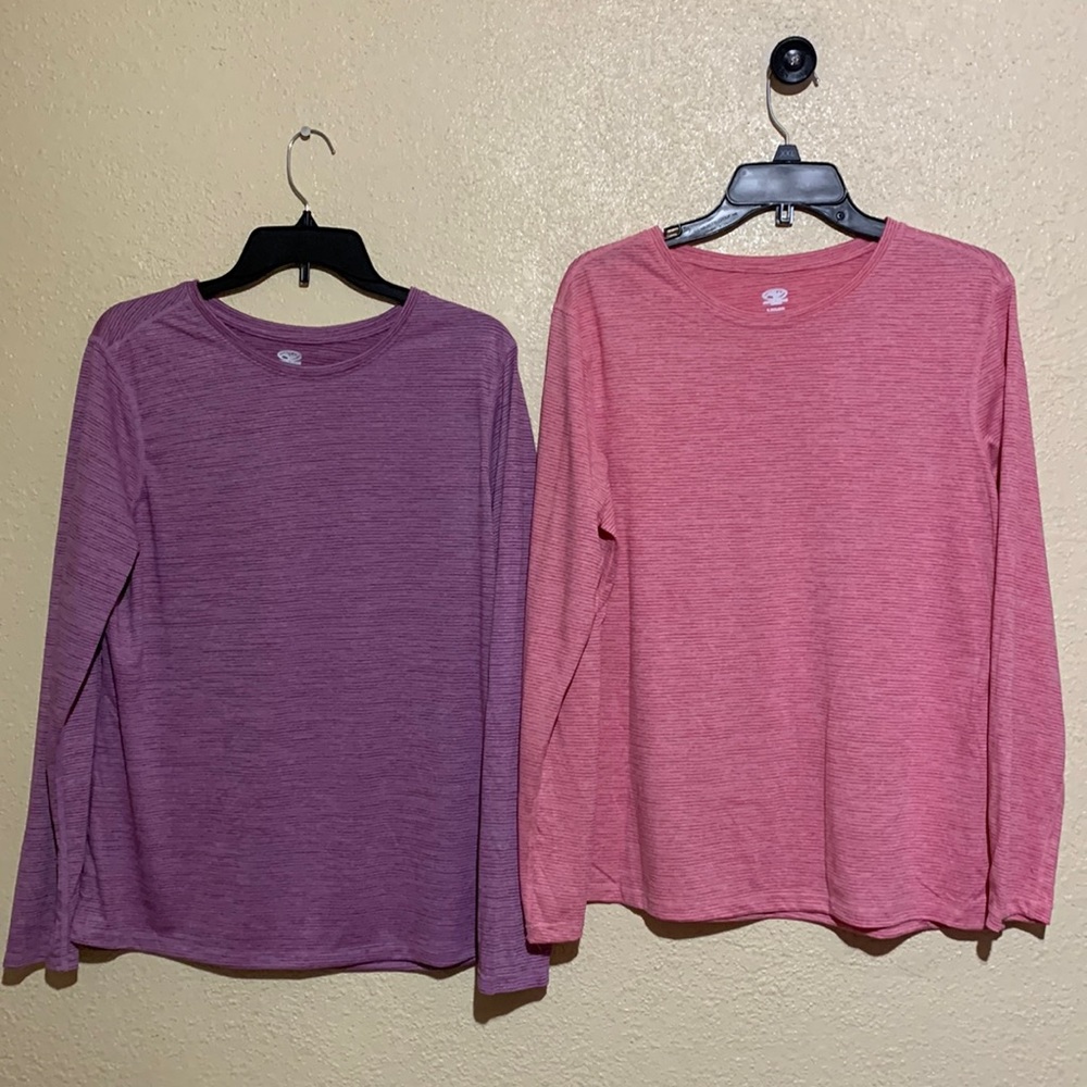 Athletic Tops Bundle of 2 Activewear Purple Pink Stripes L 12-14
